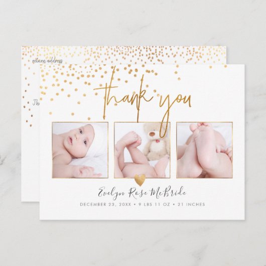 Carte Postale Faux Gold Confetti Chic Signature Script Merci (Devant / Derrière)