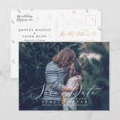 Carte Postale Faux Gold Pineapple Photo Enregistrer la date (Devant / Derrière)