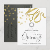 CARTE POSTALE FAUX GOLD RIBBON COUPANT GRAND OUVERTURE INVITATIO (Devant / Derrière)