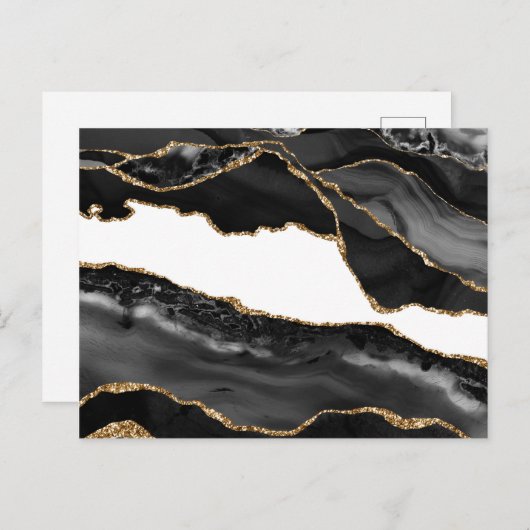 Carte Postale Faux Marbré Agate Noir Stylish Pierre Or Luxe (Devant / Derrière)