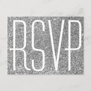 Carte Postale Faux Paillettes Argentées et RSVP Blanc