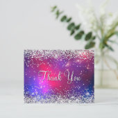 Carte Postale Faux paillettes argentées Rose Chaud Céleste Merci (Debout devant)