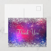 Carte Postale Faux paillettes argentées Rose Chaud Céleste Merci (Devant / Derrière)