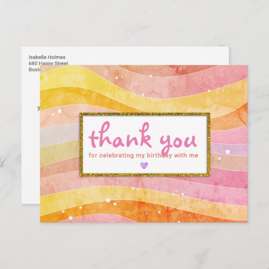 Carte Postale Faux Parties scintillant Unicorne Anniversaire Mer (Devant / Derrière)