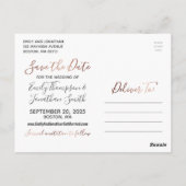 Carte Postale Faux Rose Gold Foil Photo Enregistrer La Date Post (Dos)