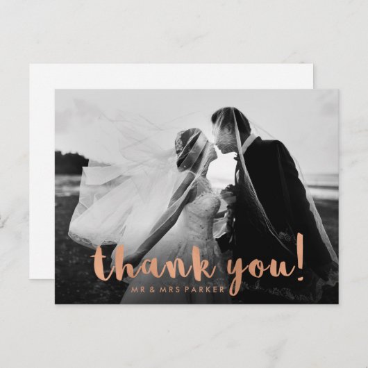 Carte Postale Faux Rose Mariage Merci or avec photo (Devant / Derrière)