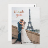 Carte Postale Faux Rose tendance Typographie or Mariage Merci (Devant / Derrière)