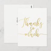 Carte Postale Faux Script Merci Merci Beaucoup Feuille D'Or (Devant / Derrière)
