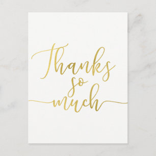 Carte Postale Faux Script Merci Merci Beaucoup Feuille D'Or