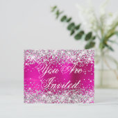 Carte Postale Faux Silver Parties scintillant Hot rose Anniversa (Debout devant)