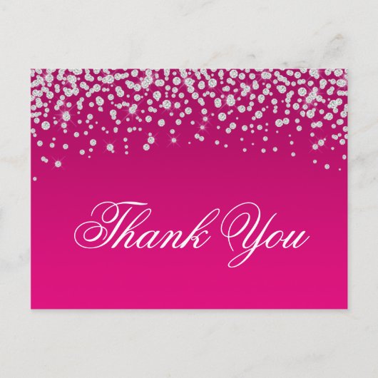 Carte Postale Faux Sparkly Diamonds Hot Rose Ombre Merci (Devant)