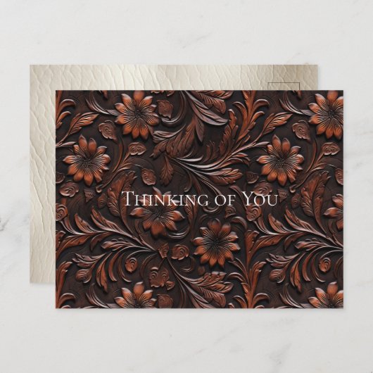 Carte Postale Faux Sud-Ouest Brown Fleurs de vache en cuir (Devant / Derrière)