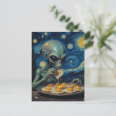 Carte Postale Faux Van Gogh Alien Bleu Mangeant des Œufs Frits (Debout devant)