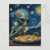 Carte Postale Faux Van Gogh Alien Bleu Mangeant des Œufs Frits (Devant)
