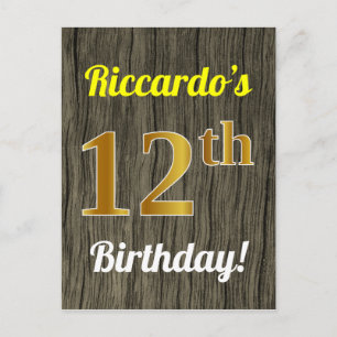 Carte Postale Faux Wood, Faux Gold 12e anniversaire & Nom person