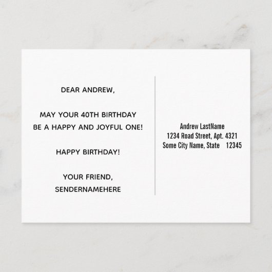 Carte Postale Faux Wood, Faux Gold 40th Birthday & Custom Name (Dos)