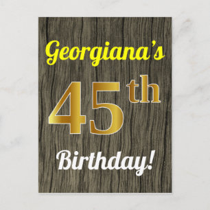 Carte Postale Faux Wood, Faux Gold 45th Birthday & Custom Name