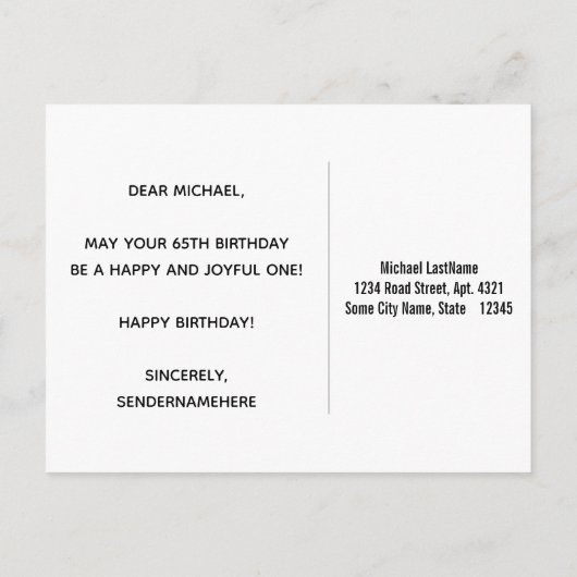 Carte Postale Faux Wood, Faux Gold 65th Birthday & Custom Name (Dos)