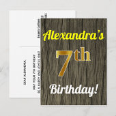 Carte Postale Faux Wood, Faux Gold 7e anniversaire & Custom Name (Devant / Derrière)