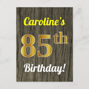 Carte Postale Faux Wood, Faux Gold 85th Birthday & Custom Name