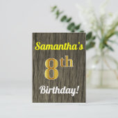 Carte Postale Faux Wood, Faux Gold 8e anniversaire & Custom Name (Debout devant)