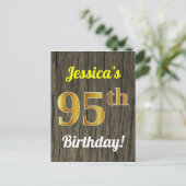 Carte Postale Faux Wood, Faux Gold 95th Birthday & Custom Name (Debout devant)