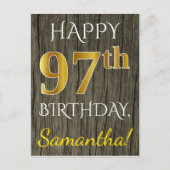 Carte Postale Faux Wood, Faux Gold 97e anniversaire + Nom person (Devant)