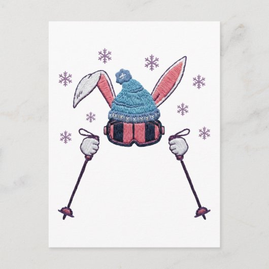 Carte Postale Faux yarn skiing rabbit winter humor (Devant)