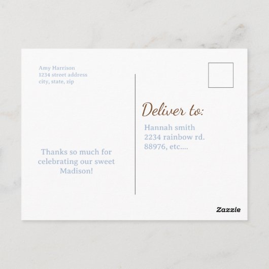 Carte Postale Faveur de remerciement pour fête d'anniversaire av (Dos)