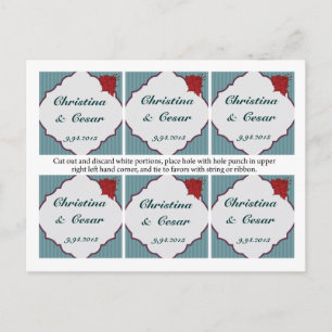 Carte Postale Favoriser les étiquettes Turquoise bleu Damas/rayu