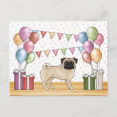 Carte Postale Fawn Carlin Chien Coloré Pastel Balloons d'anniver (Devant)