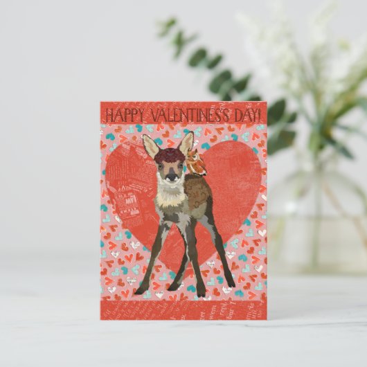 Carte Postale FAWN & OWL VALENTINE (Debout devant)