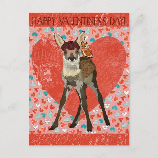 Carte Postale FAWN & OWL VALENTINE (Devant)