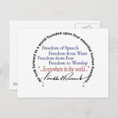 Carte Postale FDR Quatre Libertés Hommage (Devant / Derrière)