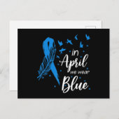 Carte Postale Feather Ribbon Autism In April We Wear Blue Autism (Devant / Derrière)