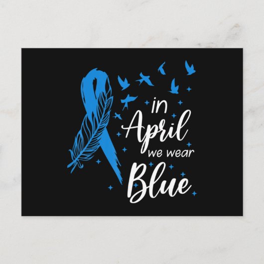 Carte Postale Feather Ribbon Autism In April We Wear Blue Autism (Devant)