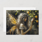 Carte Postale Fée adorable cueillir des citrons (Devant / Derrière)