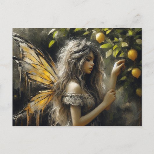 Carte Postale Fée adorable cueillir des citrons (Devant)