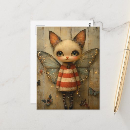 Carte Postale Fée Adorable de Chat (Devant/Arrière en situation)