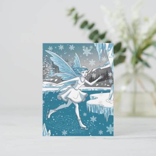Carte Postale Fée adorable de patin à glace bleu blanc (Debout devant)