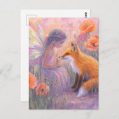 Carte Postale Fée adorable et renard rouge (Devant / Derrière)