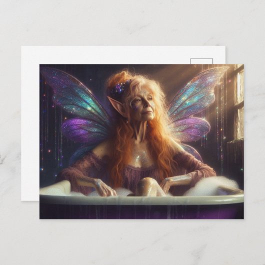 Carte Postale Fée aînée femme dans le bain moussant (Devant / Derrière)