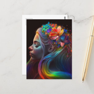 Carte Postale Fée arc-en-ciel colorée