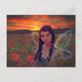 Carte Postale Fée au coucher du soleil dans un champ de pavots I (Devant)