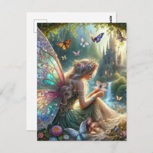 Carte Postale Fée aux papillons (Devant / Derrière)