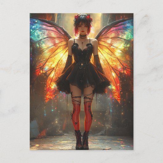 Carte Postale Fée avec ailes arc-en-ciel (Devant)