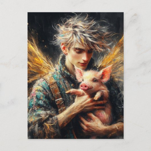 Carte Postale Fée Avec Bébé Cochon (Devant)