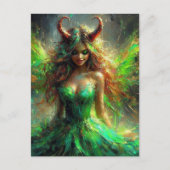 Carte Postale Fée avec des cornes en robe verte (Devant)