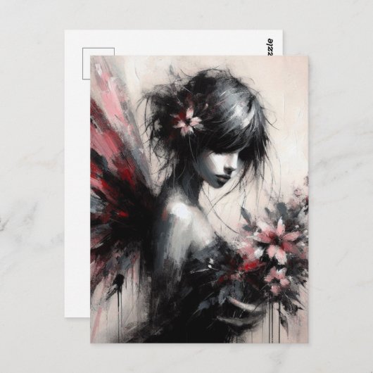 Carte Postale Fée Avec Fleurs (Devant / Derrière)