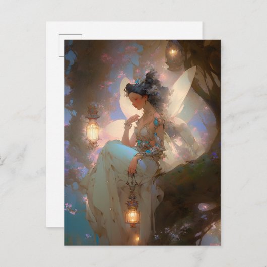 Carte Postale Fée avec lanterne (Devant / Derrière)